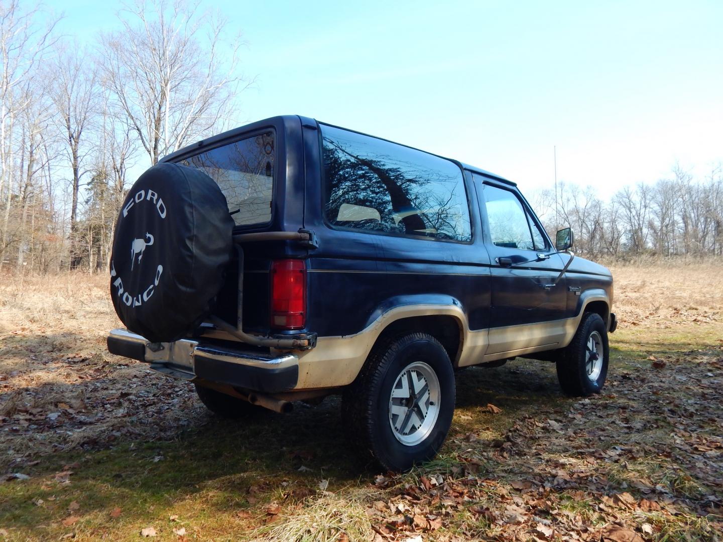 1988 Blue /Tan Ford Bronco II 4WD (1FMCU14T6JU) with an 2.9L V6 OHV 12V engine, 4-Speed Automatic Overdrive transmission, located at 6528 Lower York Road, New Hope, PA, 18938, (215) 862-9555, 40.358707, -74.977882 - Here we have a 1988 Ford Bronco 2 with a 2.9L V6 putting power to a 4x4 automatic transmission. Options include: tan cloth interior, heat/AC, XD Vision radio, power windows, cruise control, tilt steering wheel, front/rear defrost windows, spare tire cover, 15 inch alloy wheels with 4 Solarus AP tire - Photo#4